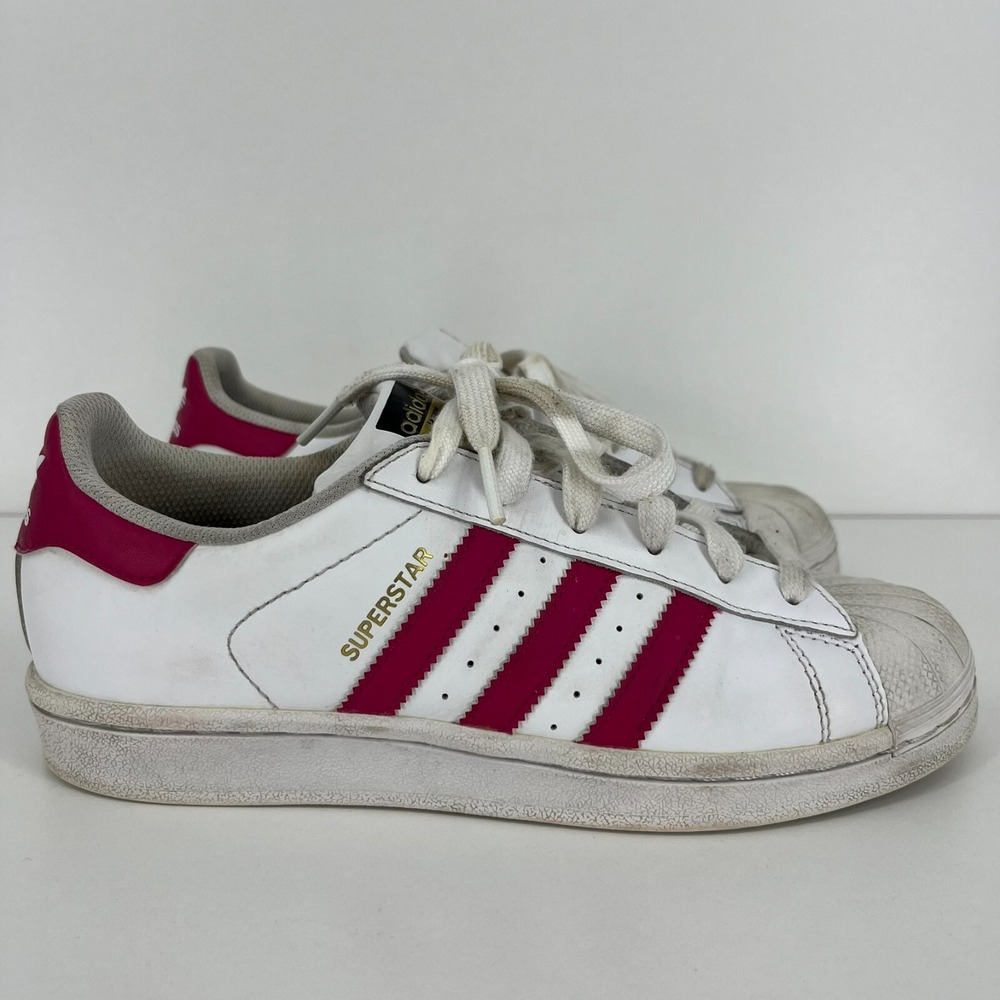 Adidas Superstar Kids Sneakers White Berry Pink Shell Toe B23644 Size 5.5Y